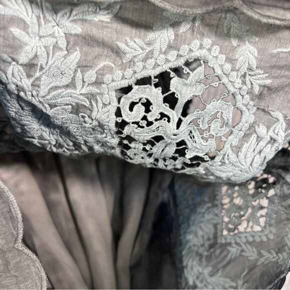 Sundance M Knit Lace Short Sleeve Top Blouse Tunic Sun Washed Grey Lightweight - Picture 9 of 16